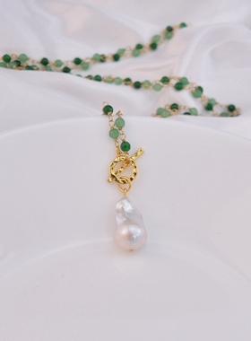 拼色玛瑙石天然巴洛克珍珠毛衣链