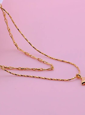 潮品现货新款精致百搭款双层银杏叶项链短款锁骨链金属镀金超质感