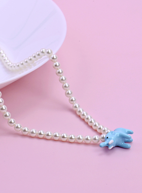 珍珠珐琅釉彩小象吊坠设计项链女