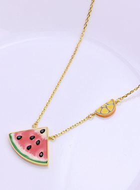 高级感珐琅釉彩西瓜水果柠檬项链