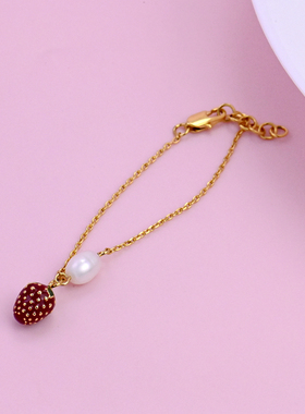 天然珍珠珐琅草莓手链清新甜美风
