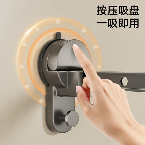 德国品质吸盘向上折叠晾衣架阳台家用隐形伸缩晒杆室内挂衣架飘窗 - 图0