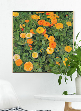 金盏花莫泽欧式复古客厅油画餐厅卧室小众艺术装饰画画芯挂画墙画