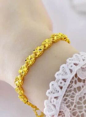 手链 金色爱心四叶草花双面立体镂空时尚百搭手链高级女款手链Q