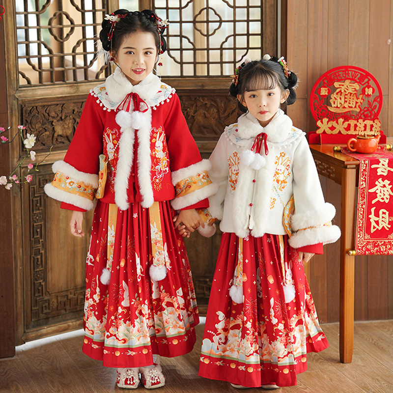 女童拜年服新中式汉服马面裙中国风唐装新年冬季加厚过年喜庆衣服