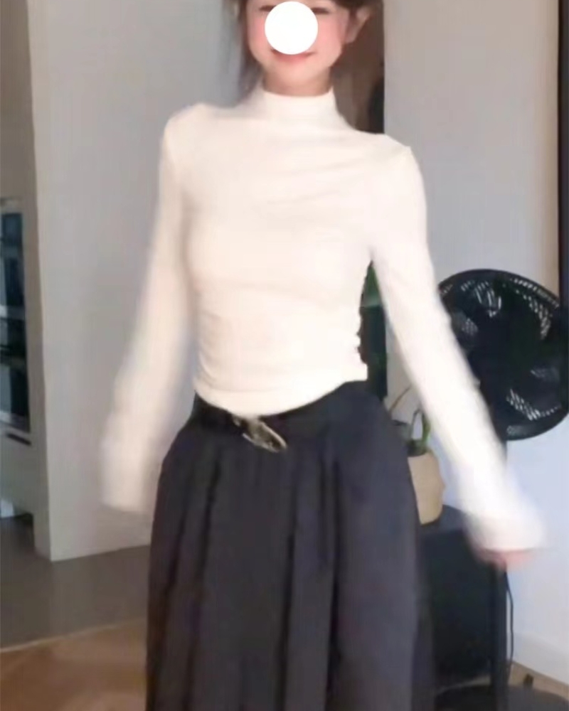 白色打底衫女春秋季内搭正肩长袖t恤2025新款修身显瘦半高领上衣 - 图3