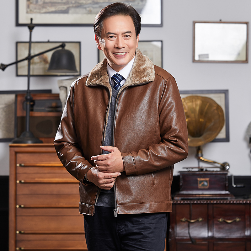 皮衣 岁秋冬季中年男装皮夹克 50 爸爸冬装外套中老年人加绒加厚款 40 皮衣 岁秋冬季中年男装皮夹克 50 爸爸冬装外套中老年人加绒加厚款 40
