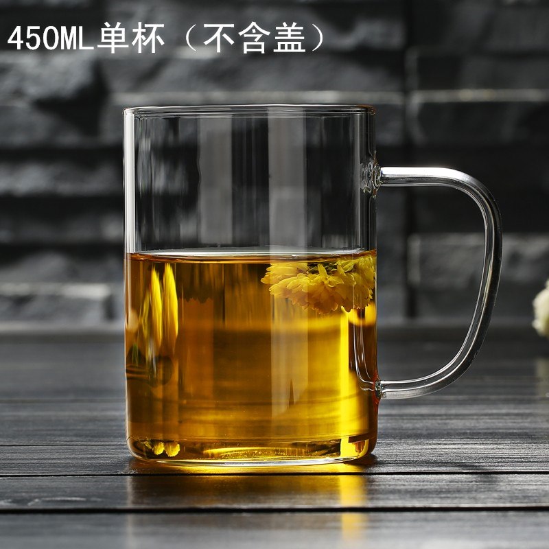 加厚耐热透明水杯茶杯玻璃杯带把手办公杯咖啡杯带盖简约男士水杯-图0