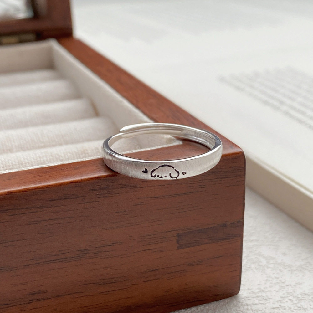 HANXINS999 pure silver brushed cat and dog couple ring