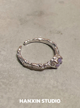 S925纯银肌理感锆石戒指女个性