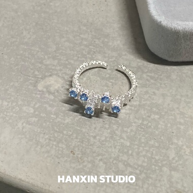 S925纯银海蓝锆石戒指女不规则
