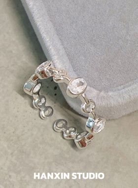 S925银简约镂空锆石食指戒指女