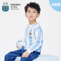 Official childrens clothing for Argentinas national team -- childrens blue and white embroidered spring and autumn round neckline Messi fans pro-child clothing