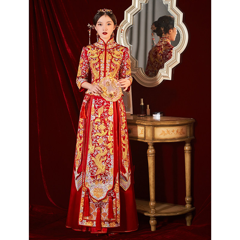 秀禾服新娘中式中国风夏季修身婚纱 淑院旗袍