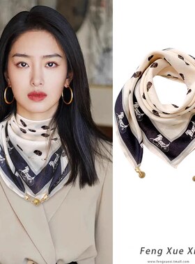 磁吸扣洋派系脖小方巾丝巾女士春秋百搭护颈领巾三角围巾新款围脖