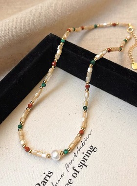 女天然石多巴胺彩色锁骨链