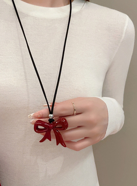 合金材质蝴蝶结爱心项链女