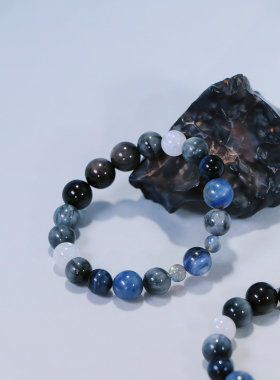 ERSHI尔时｜月见 原创设计蓝晶石银曜石灰月光手链手串情侣礼物