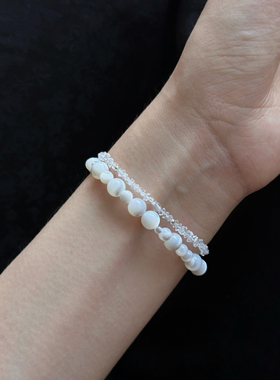 ERSHI尔时｜黑尖晶马蹄螺白水晶弹力手串手链叠戴百搭洗澡不用摘