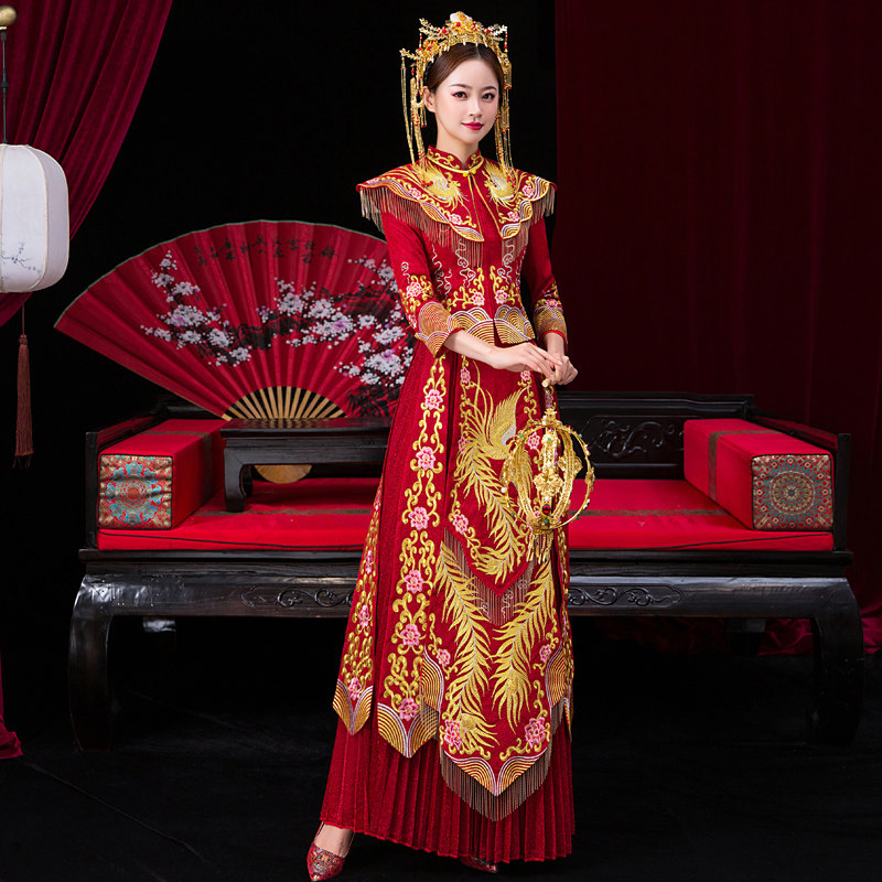 秀禾服2020新款新娘结婚禾秀服礼服 蓝靛熊旗袍