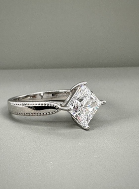 对角公主方戒指银镶经典款宽托人工钻素戒指气质简约镶嵌女士方形