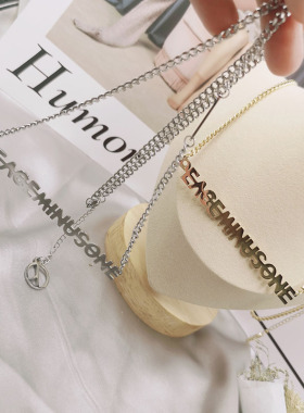 东大门字母毛衣链钛钢女