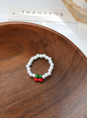 樱桃弹力绳元气少女风珍珠戒指