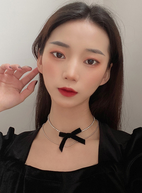 黑色绒布蝴蝶结项链ins风chocker