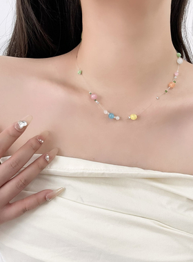 韩国可爱甜美简约糖果色串珠项链