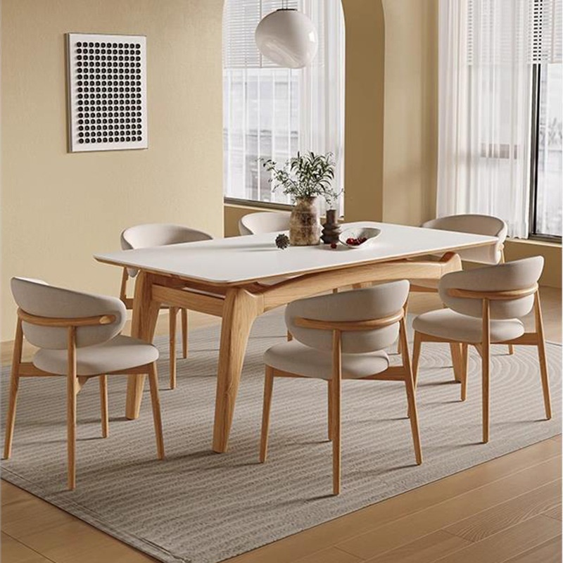 Delifon slate solid wood dining table bench Nordic log style ash home rectangular pure white cream dining table