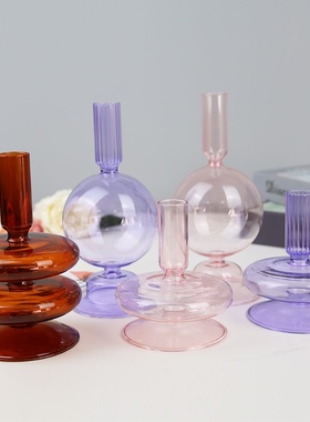厂家供应创意轻奢玻璃烛台家居装饰法式欧式复古桌面玻璃摆件
