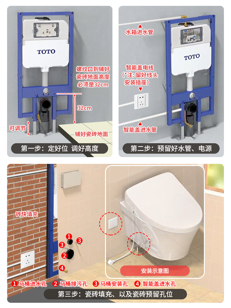 TOTO壁挂式马桶CW822+TCF4E360/3M460自动冲水隐藏水箱智能坐便器-图1