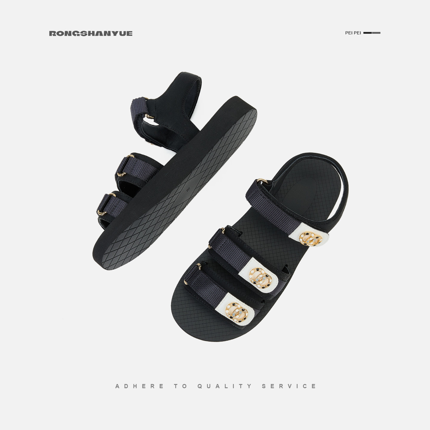 Rongshanyue法式小香风魔术贴凉鞋2026新款夏外穿平底鞋女B1591