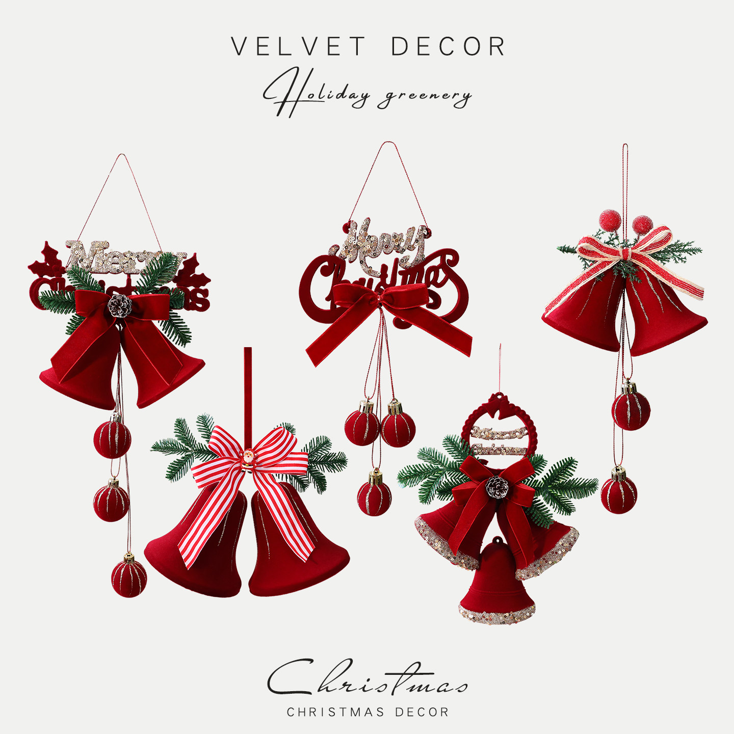 圣诞节装饰品红色植绒布铃铛挂件场景布置圣诞树氛围装扮道具摆件,淘宝优惠券,粉丝福利购,淘宝优惠卷