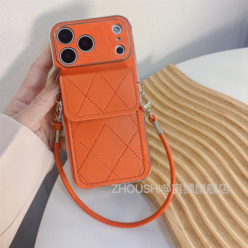 爱马仕橙色菱格卡包斜挎适用小米17/15/14/13手机壳pro高级感红米note15R/12/11新款K70女K60手绳K50保护套潮 - 图1