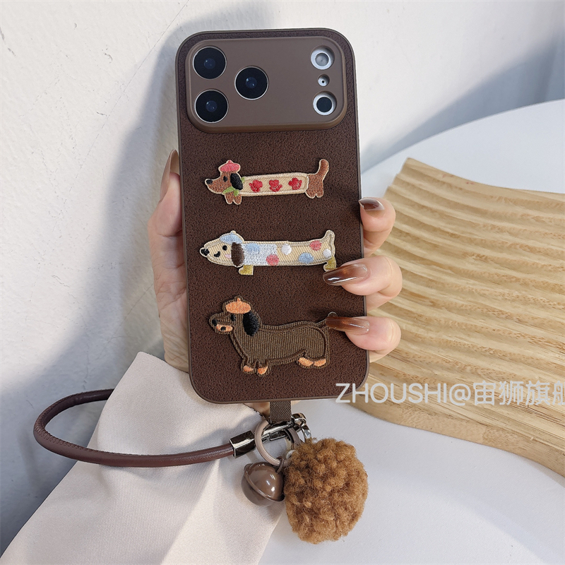 秋冬刺绣可爱狗狗月牙坑适用三星s23/s24/s25/s22手机壳22PLUS高级感S25plus时尚plus斜挎s25U手绳21U手绳女 - 图3