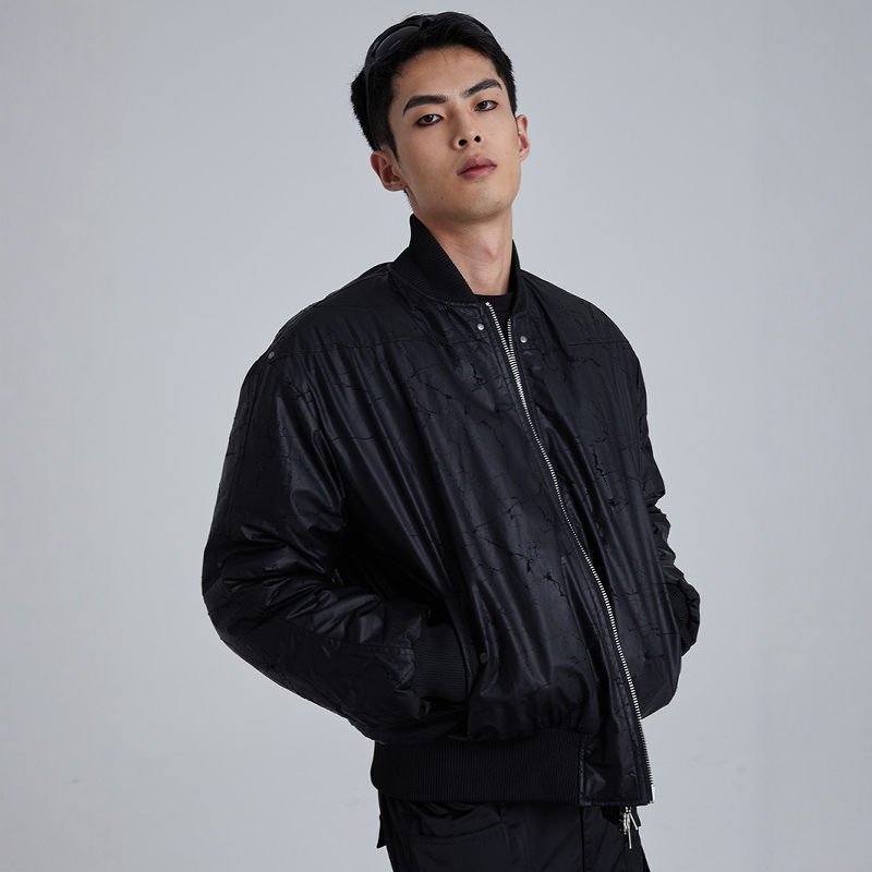 WithoutMe/ssin7裂纹皮革先锋BOMBER空军棉衣复古夹克外套 - 图1