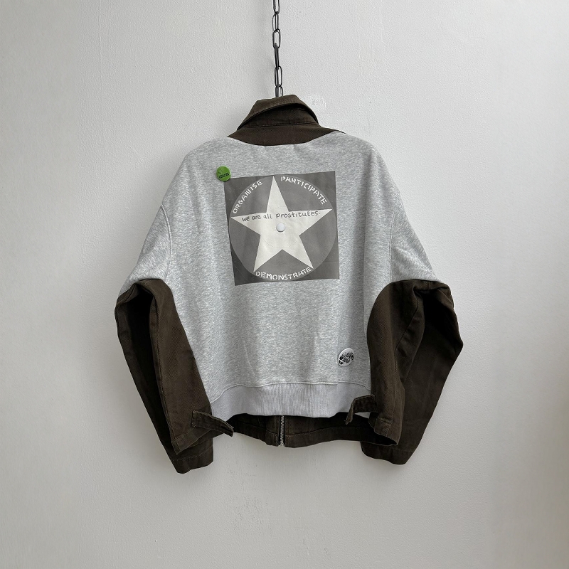 Without Me/SMILEANDSAD手工设计朋克摇滚贴布不规则拼接徽章夹克 - 图0