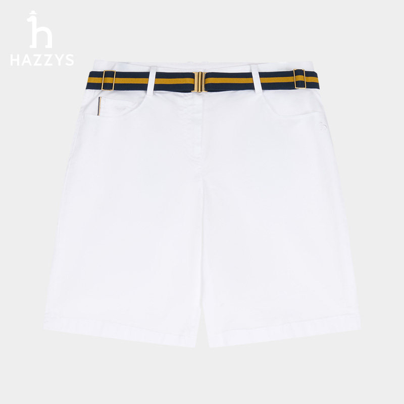 Hazzys哈吉斯春夏短裤女士时尚休闲裤潮流多色附带腰带净色裤子女,淘宝优惠券,粉丝福利购,淘宝优惠卷