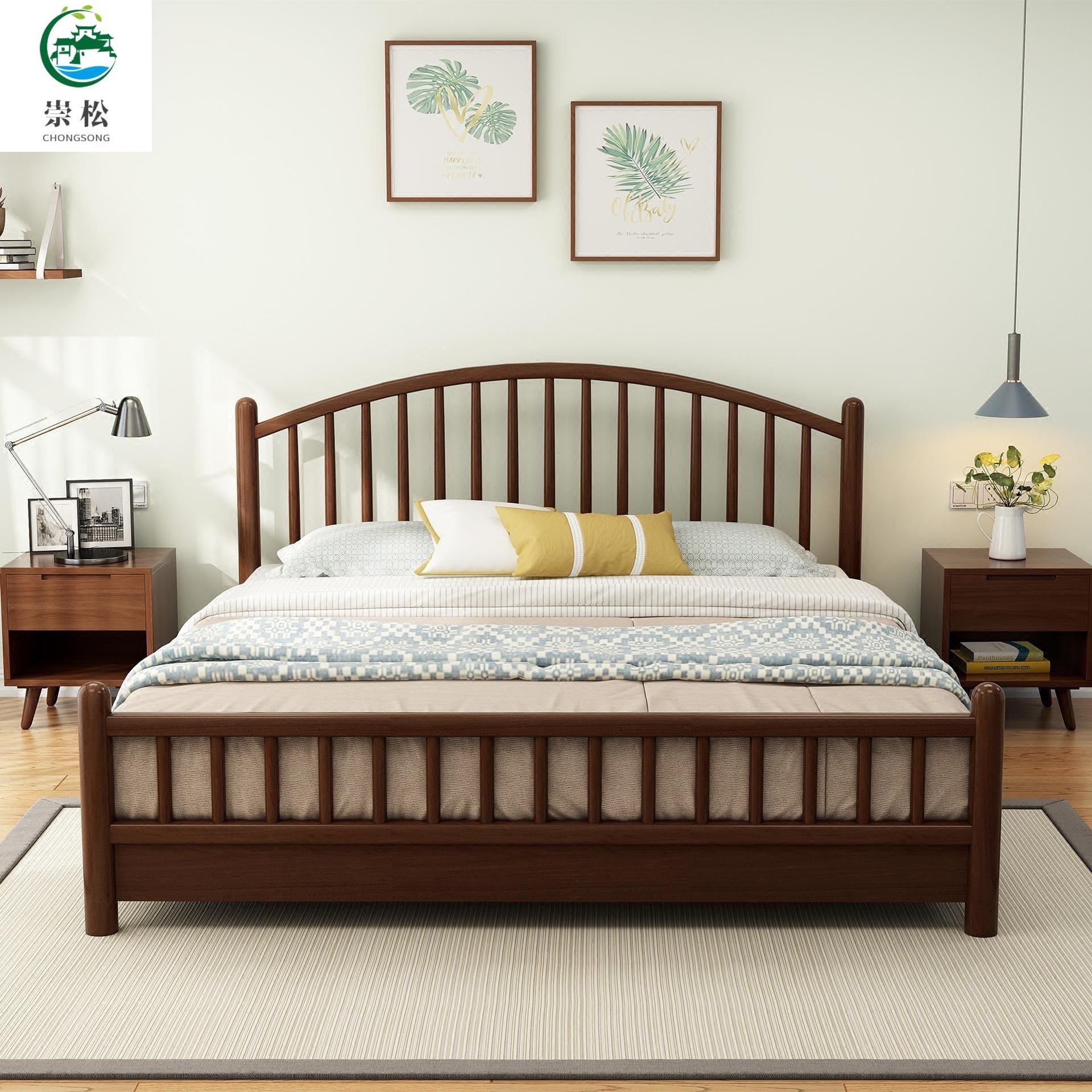 实木床北欧风格1.8米双人1.5单人床简约1.2储物现代家用工厂-图0