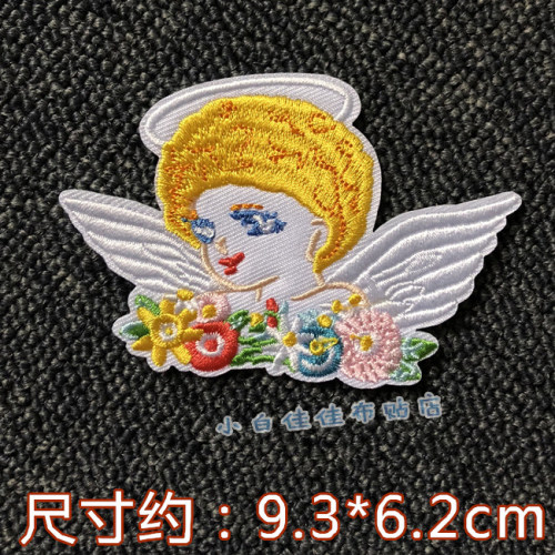 天使西方绘画油画丘比特花朵十字架鲜花条衣服装饰贴布贴花全刺绣 - 图0