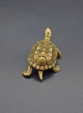 风水铜器摆件复古实心纯铜长寿乌龟摆件铜龟茶宠盖置实心铜乌龟
