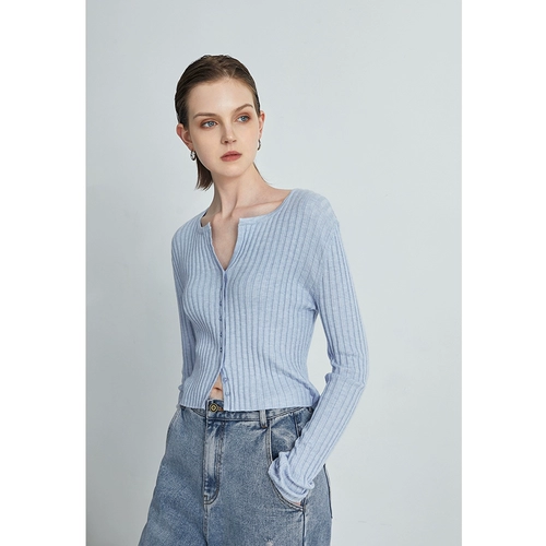 Сиреневый короткий кардиган, трикотажная куртка, осенний тонкий приталенный весенний свитер, в западном стиле