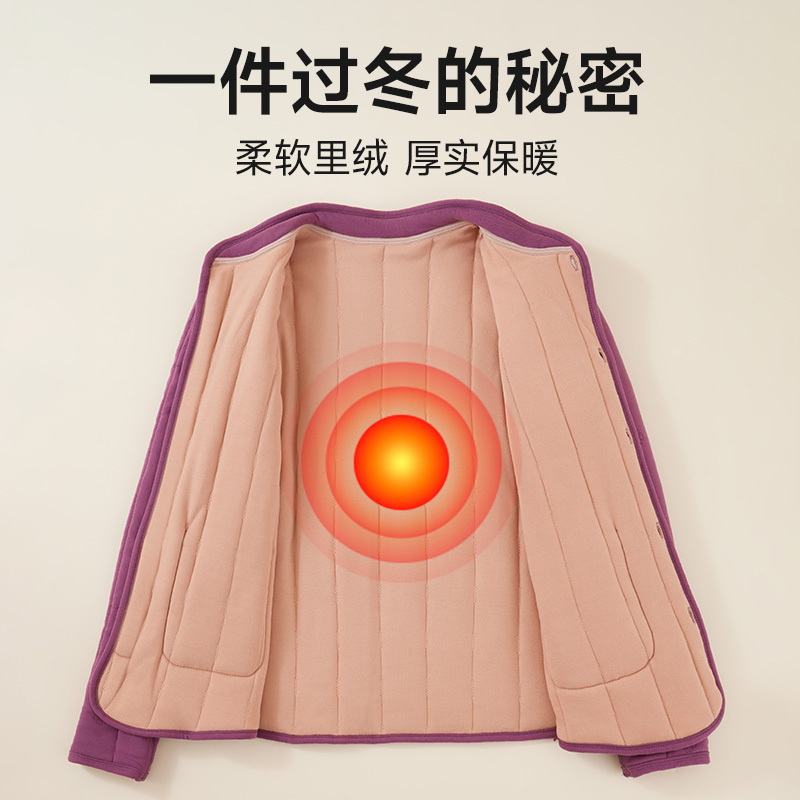 妈妈棉袄中老年棉服内穿加绒加厚保暖开衫羊毛内胆棉衣女棉裤冬季