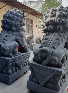 石雕青石石狮子一对看门镇宅庭院别墅祠堂门口天然汉白玉大型摆件