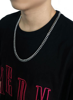 钛钢古巴链男女不掉色项链买一送