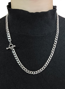 钛钢钛钢古巴链男女不过敏项链