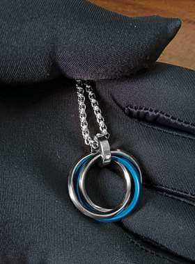钛钢三环戒指项链不过敏不掉色
