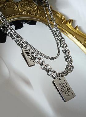 钛钢钛钢双层男女双层叠戴项链