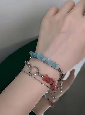 草莓水晶钛钢女手链拼接链条